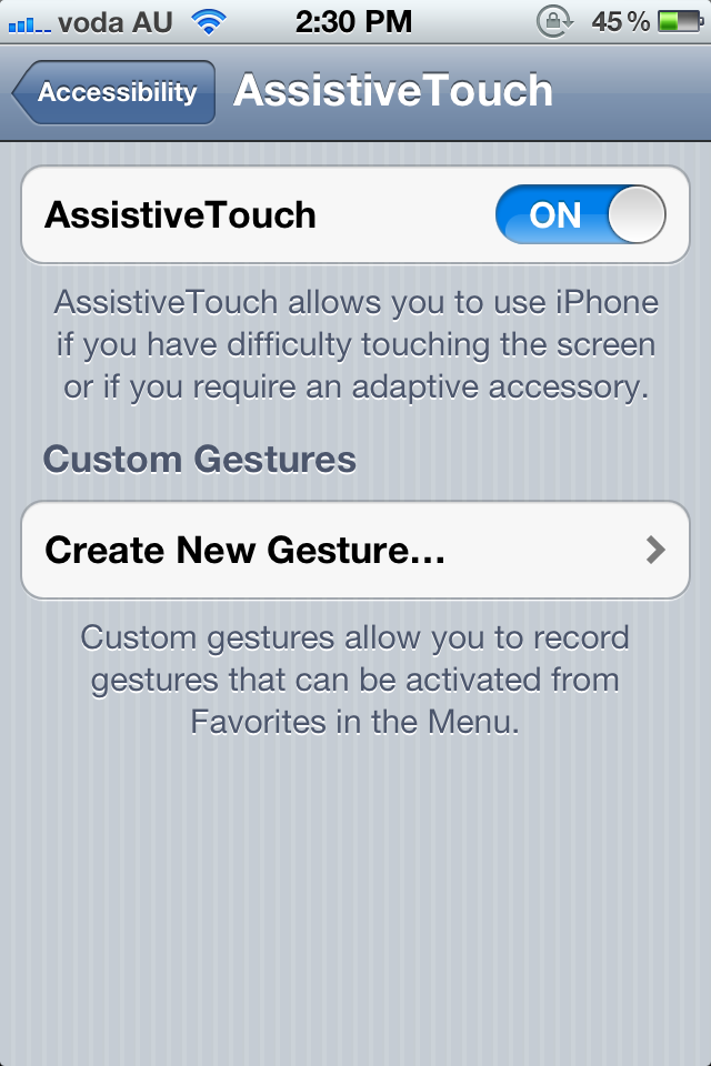 AssistiveTouch settings