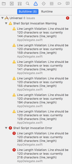 SwiftLint errors & warnings in Xcode issues navigator