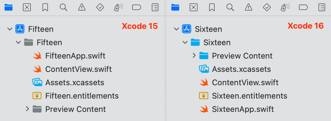 Xcode 15 & 16 Project navigators